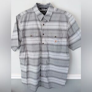 Men's Carhartt Rugged Flex Short Sleeve Button Up Shirt Gray Striped Large tall